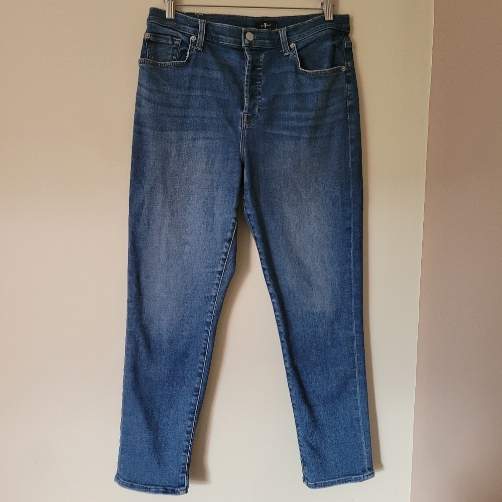 7 for All Mankind High Rise Slim Straight Leg Medium Wash Stretch Jean 31